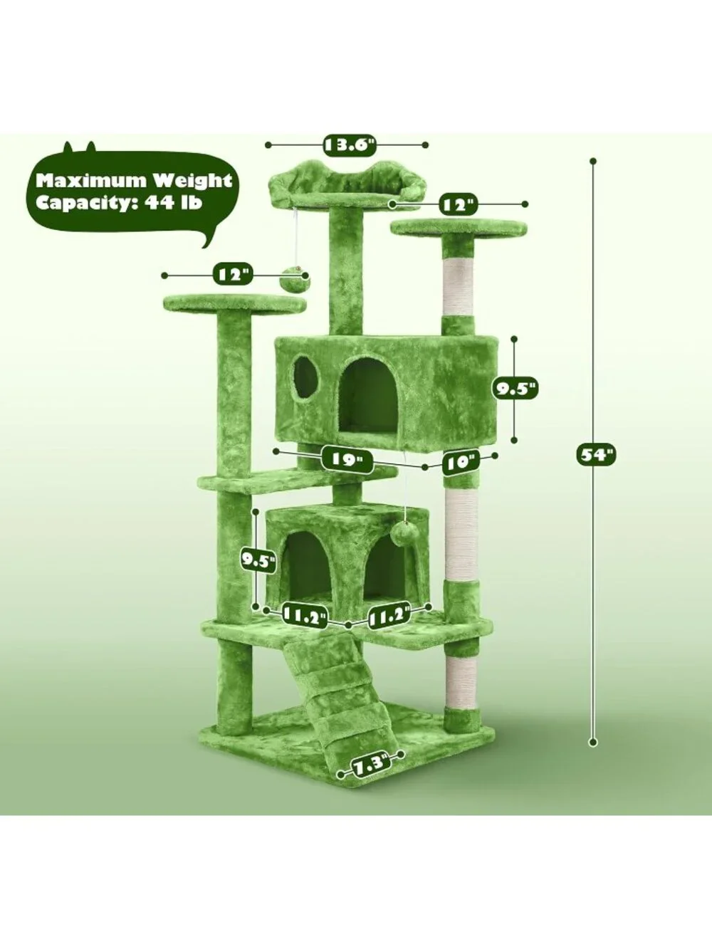 New 54in Cat Tree Tower Condo Furniture Scratch Post for Kittens Pet - Green